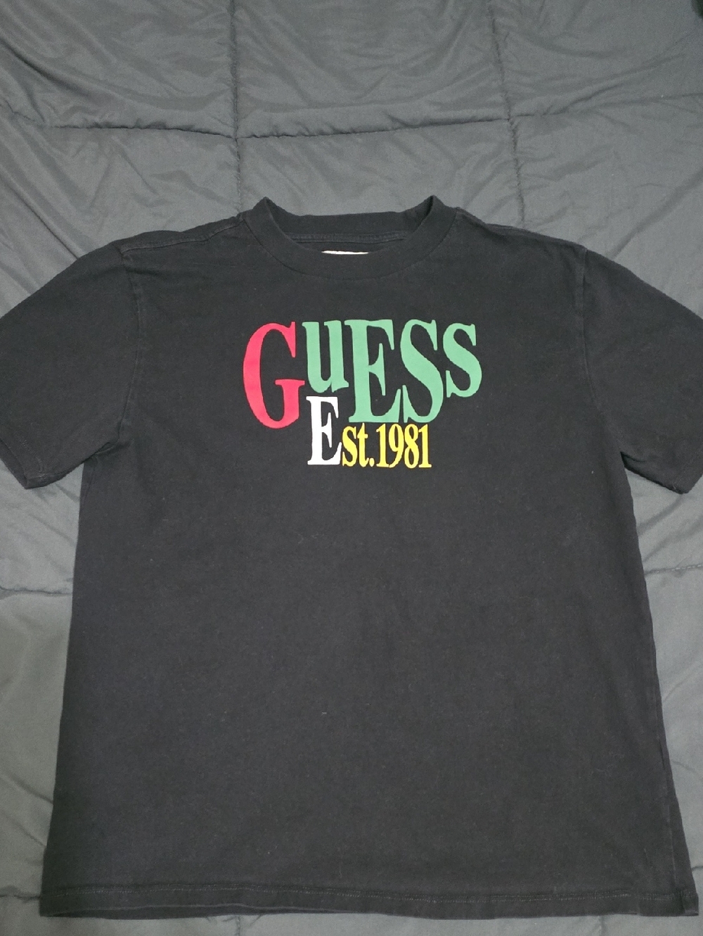 GUESS Mens Black Est 1981 Multicolor Logo Graphic T-Shirt Medium